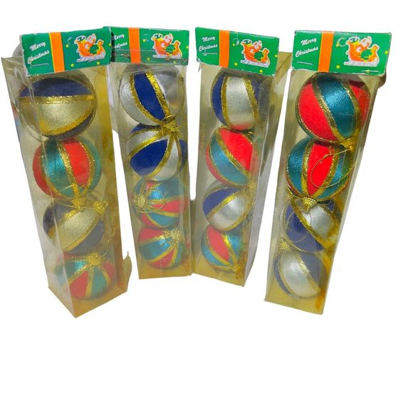 Liberty Bell Christmas Satin Striped Balls Tree Ornaments NOS Lot of 4-4pk (16) - Picture 1 of 9